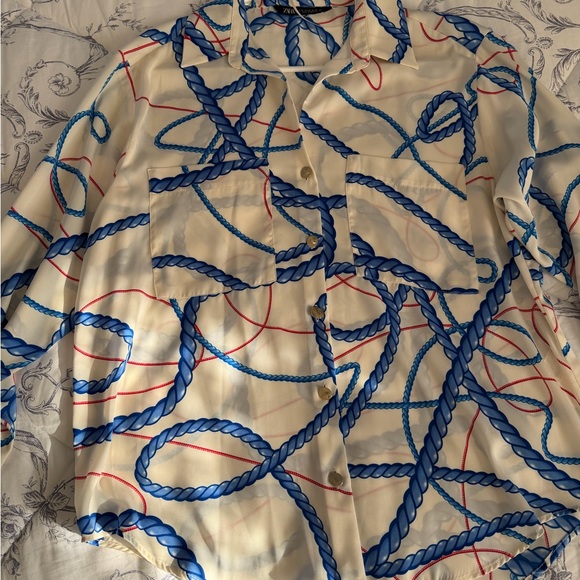 Zara Blue and Red Rope Pattern Blouse - Picture 2 of 5